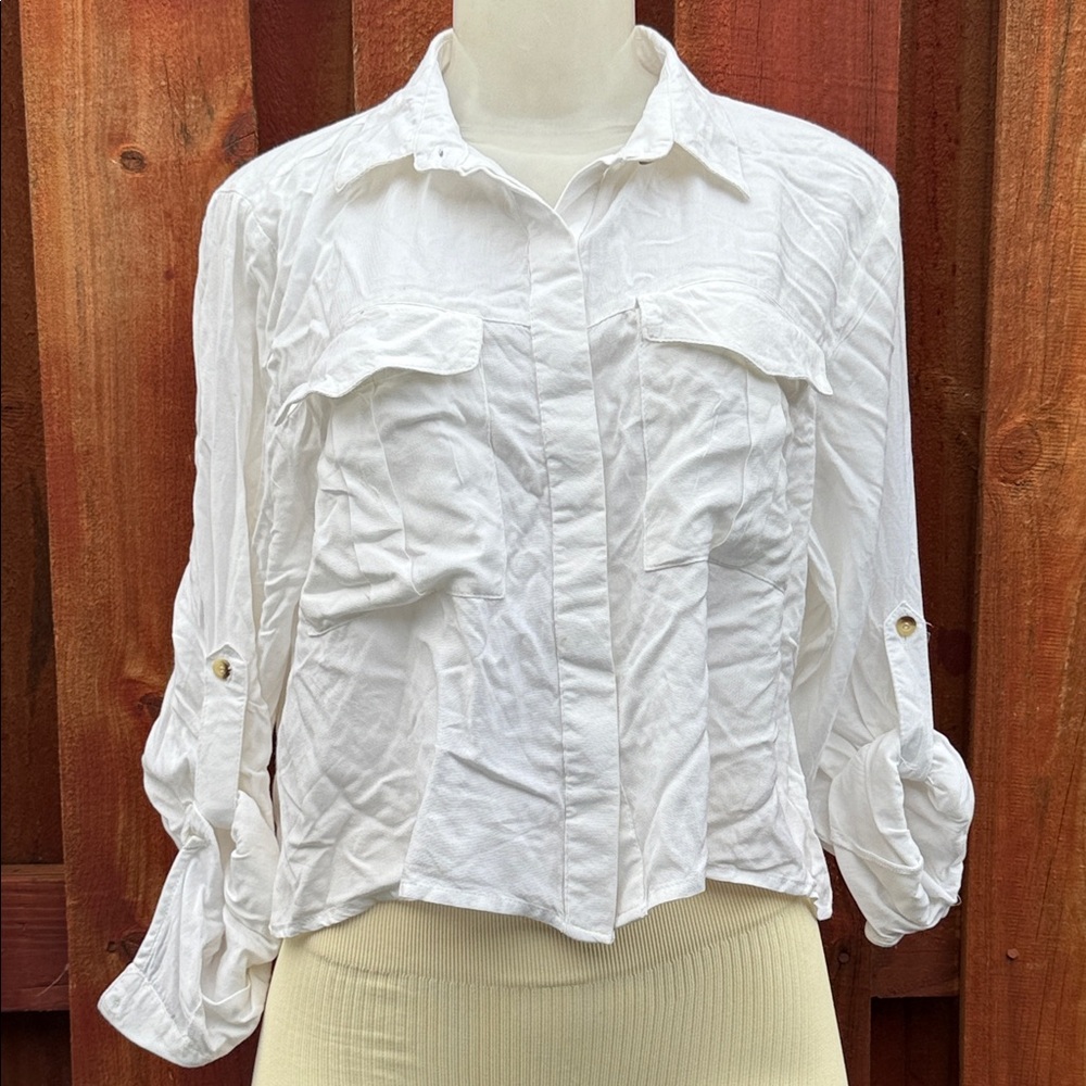 Sim & Sam Chic White Button-Down Women's Shirt Size L